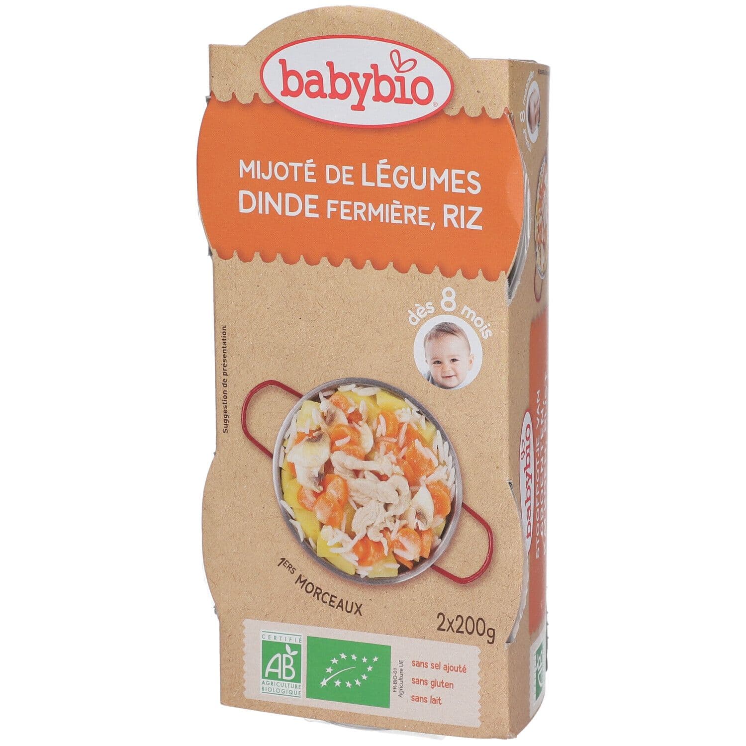 Babybio Bipack Groenten-Kalkoen-Rijst 8 Maanden