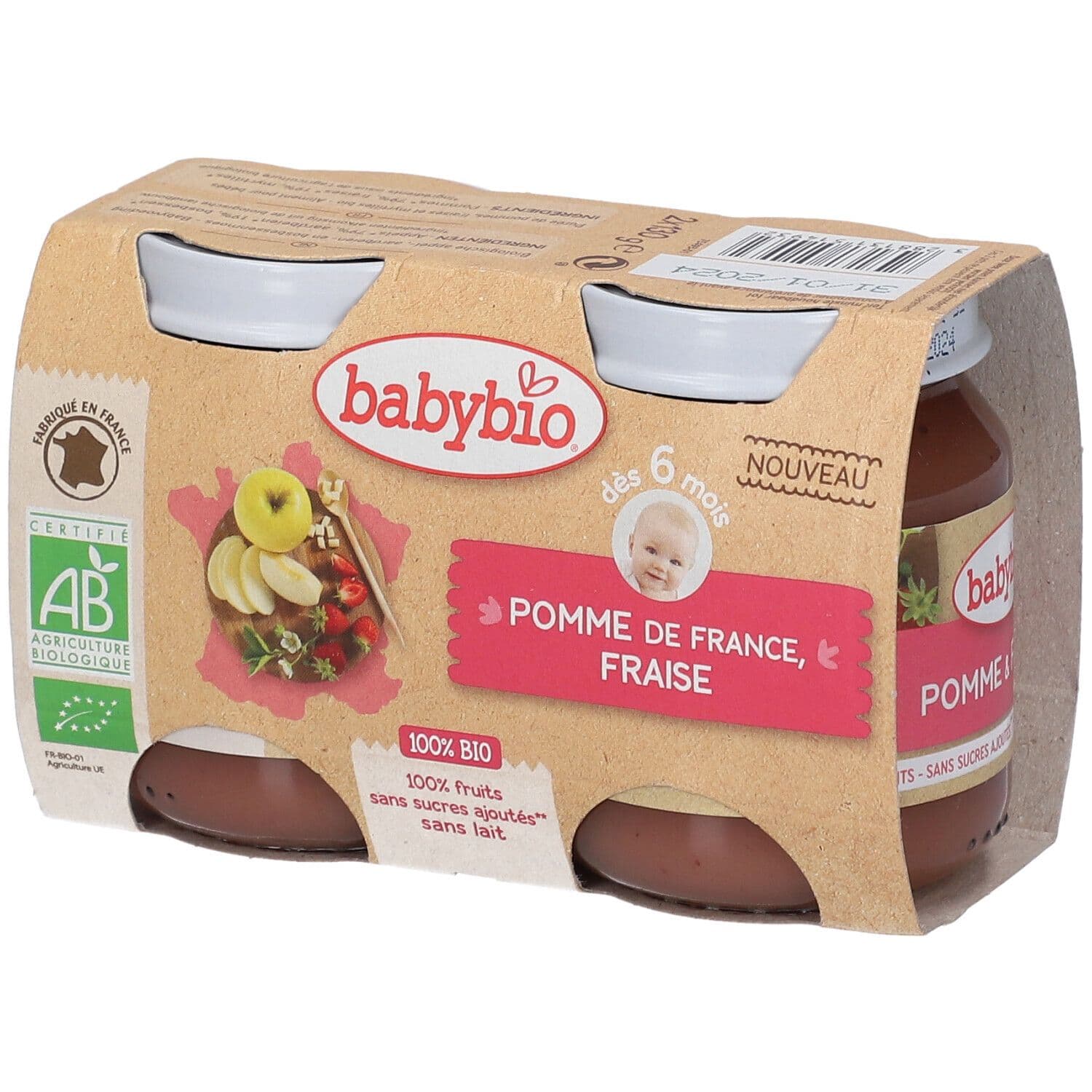 Babybio Bipack Appel-Aardbei +6 Maanden