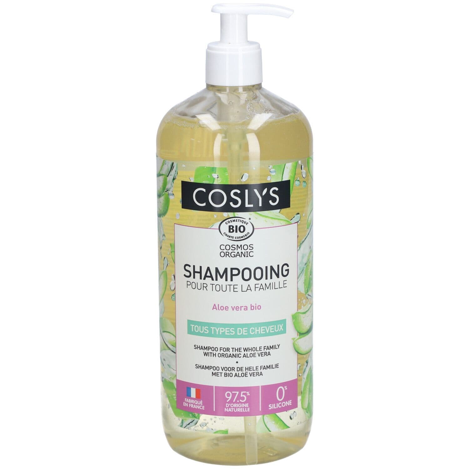Coslys Shampooing Pour Toute la Famille Aloe Vera Bio Tous Types De Cheveux Flacon Pompe
