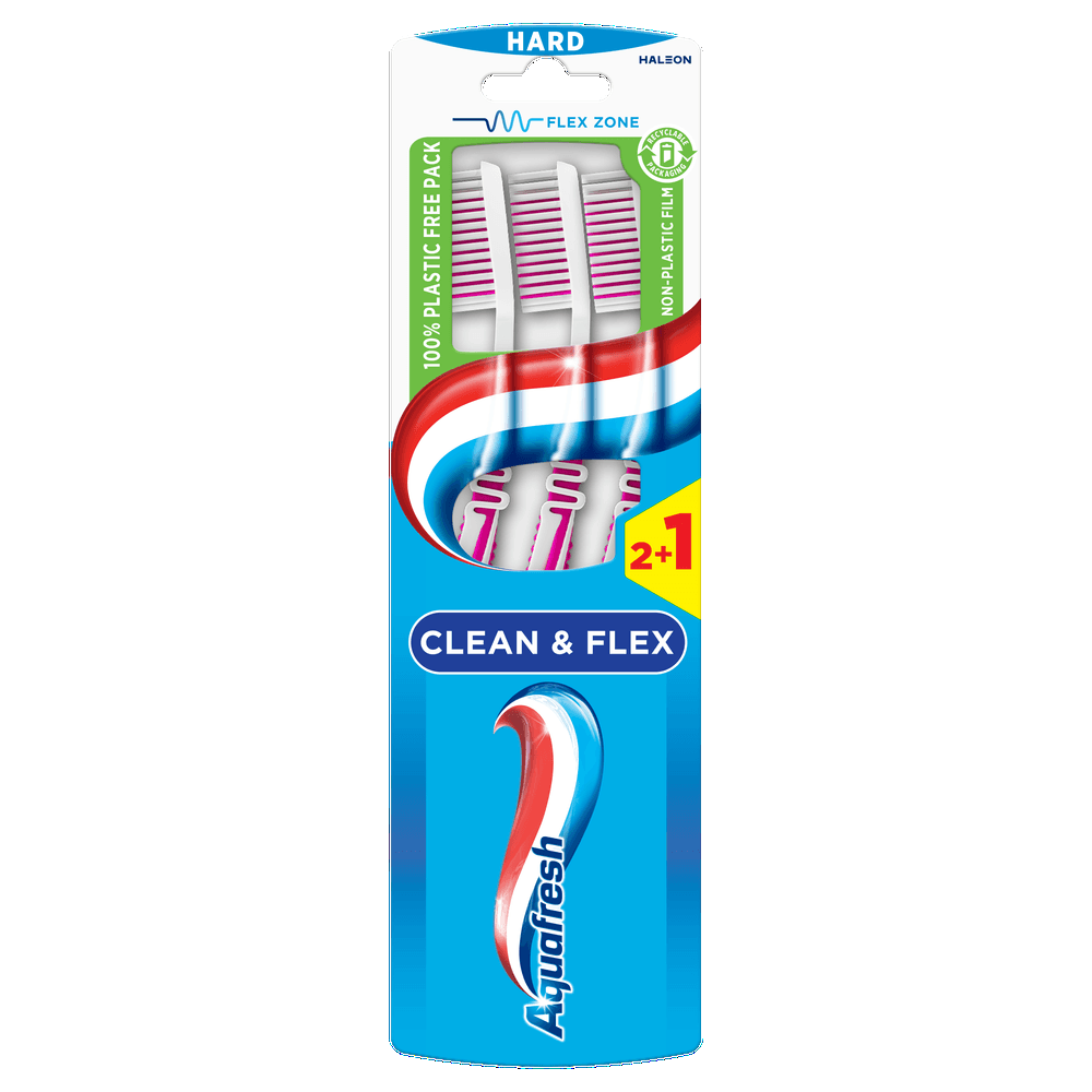 Aquafresh Clean & Flex Tandenborstel Hard - 2+1 gratis in 100% plasticvrije verpakking
