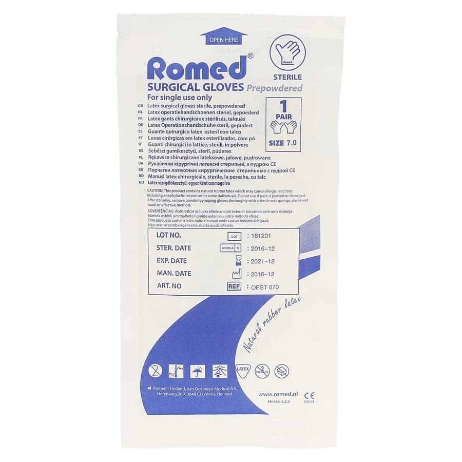Romed Gants Stérile Latex Poudré 7.0 1 Pair