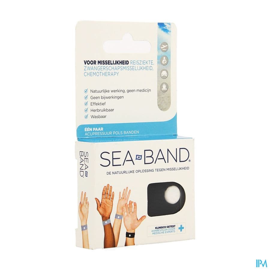 Sea Band Volwassene Anti-misselijkheid Armband Zwart 2 Stuks