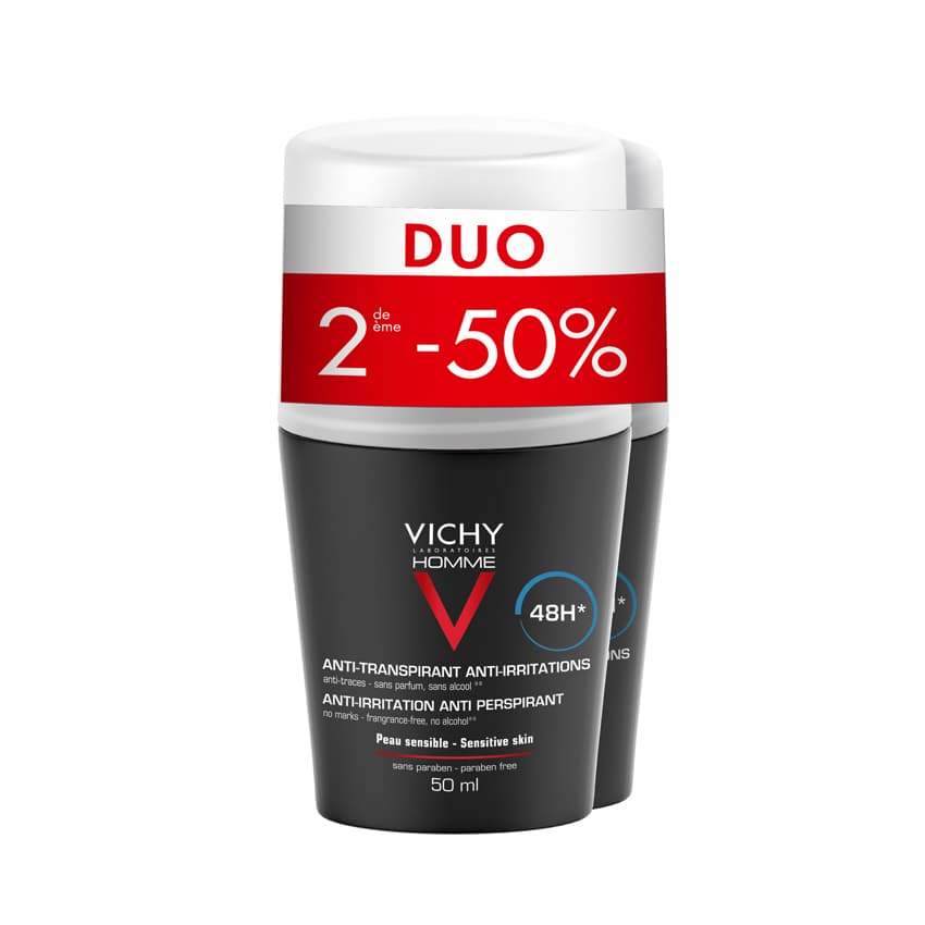 Vichy Homme 48u Anti-transpirant Anti-irritatie Roller Duo 2x50ml