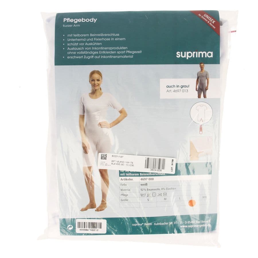 Suprima 4697 Body Korte Mouw+benenrits Wit Xl
