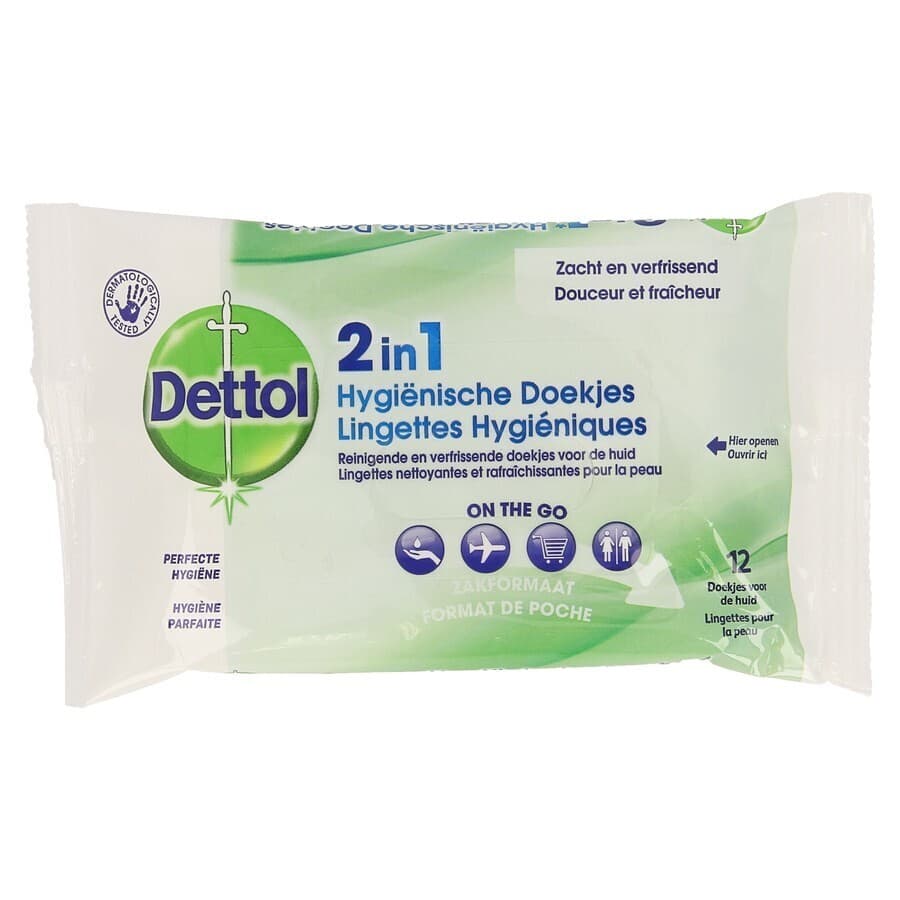 Dettol 2en1 Lingettes Hygieniques 12