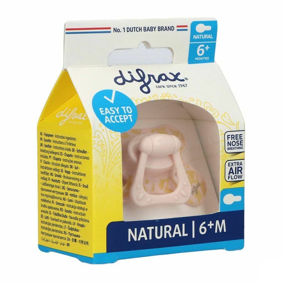 Difrax Fopspeen Natural 6m+ Roze-print
