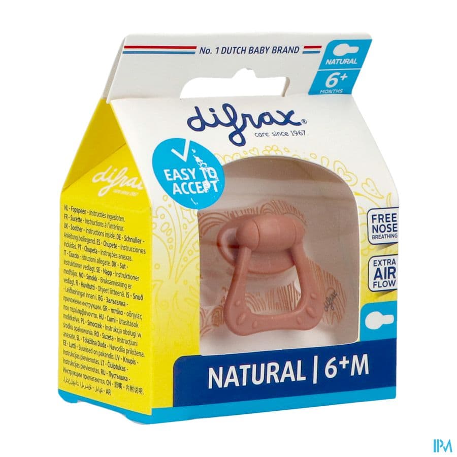 Difrax Fopspeen Natural 6m+ Steenrood-print