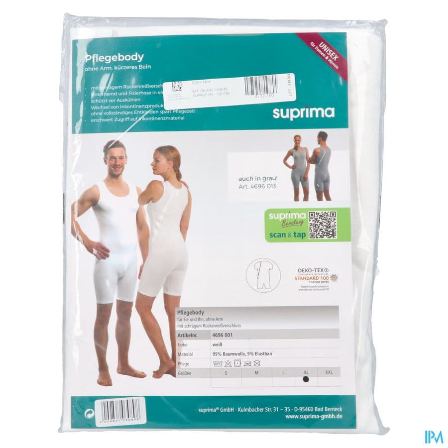 Suprima 4696 Body Z/mouw + Rugrits Wit Xl