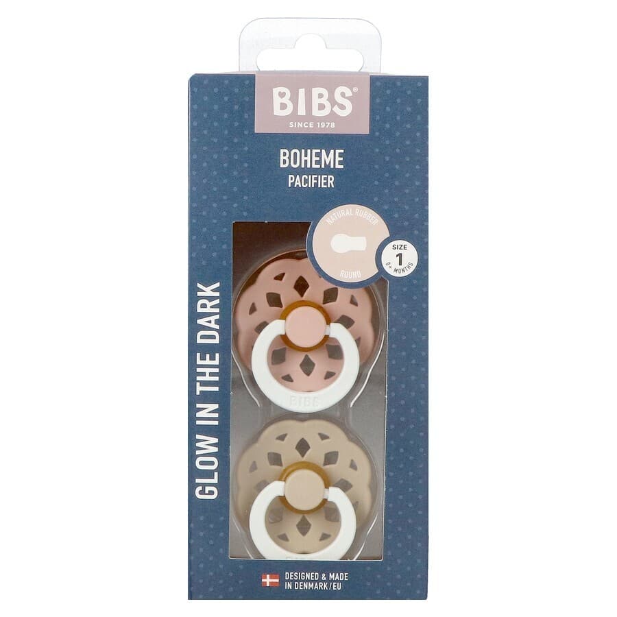 Bibs 1 Fopspeen Boheme Duo Glow Dark Blush&vanilla