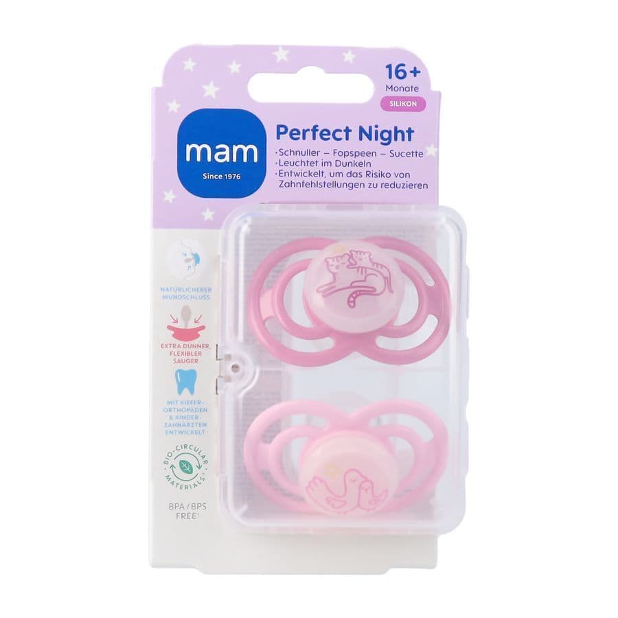 Mam Perfect Night Sucette Silicone Pure 16m+ Rose2