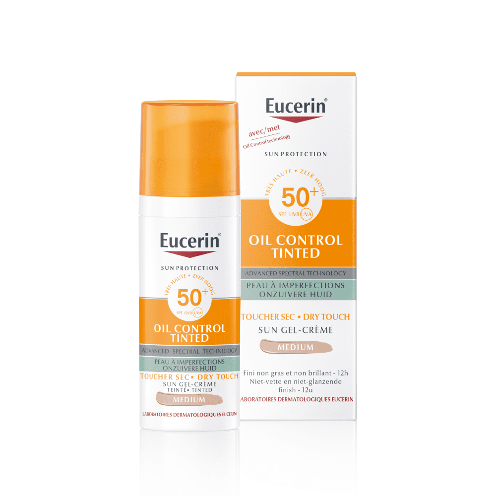 Eucerin Sun Oil Control SPF 50+ Dry Touch Gel-Crème Tinted Medium Onzuivere En Vette Huid 50ml