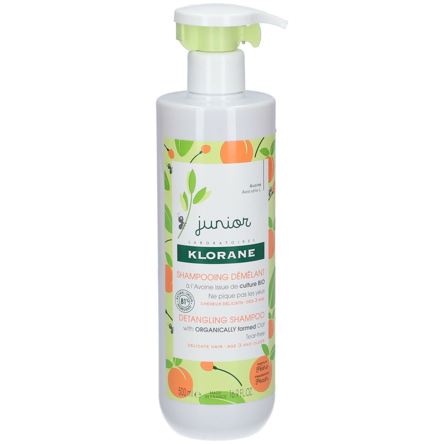 Klorane Junior BIO Haver Ontwarrende Shampoo Perzikgeur | vanaf 3 jaar