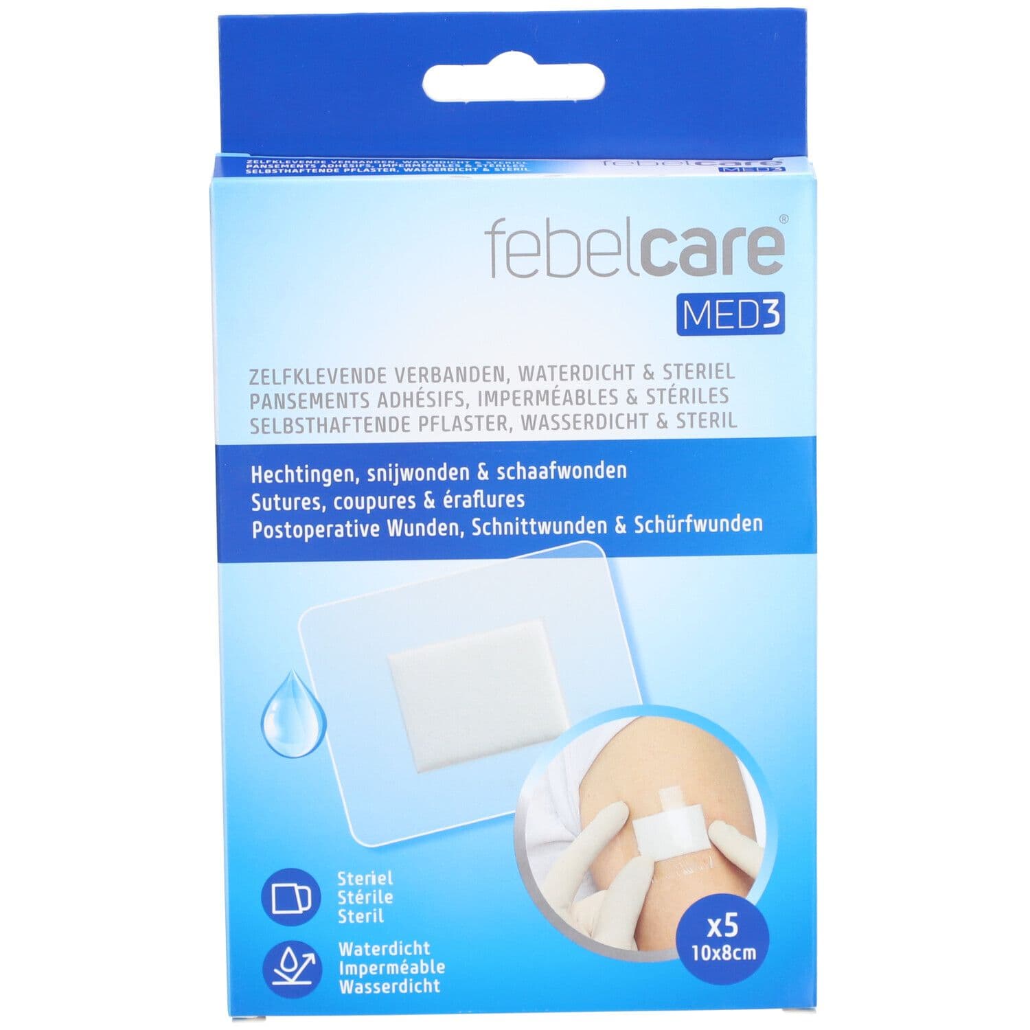 Febelcare Verband Steriel Zelfklevend Waterdicht 8x10cm