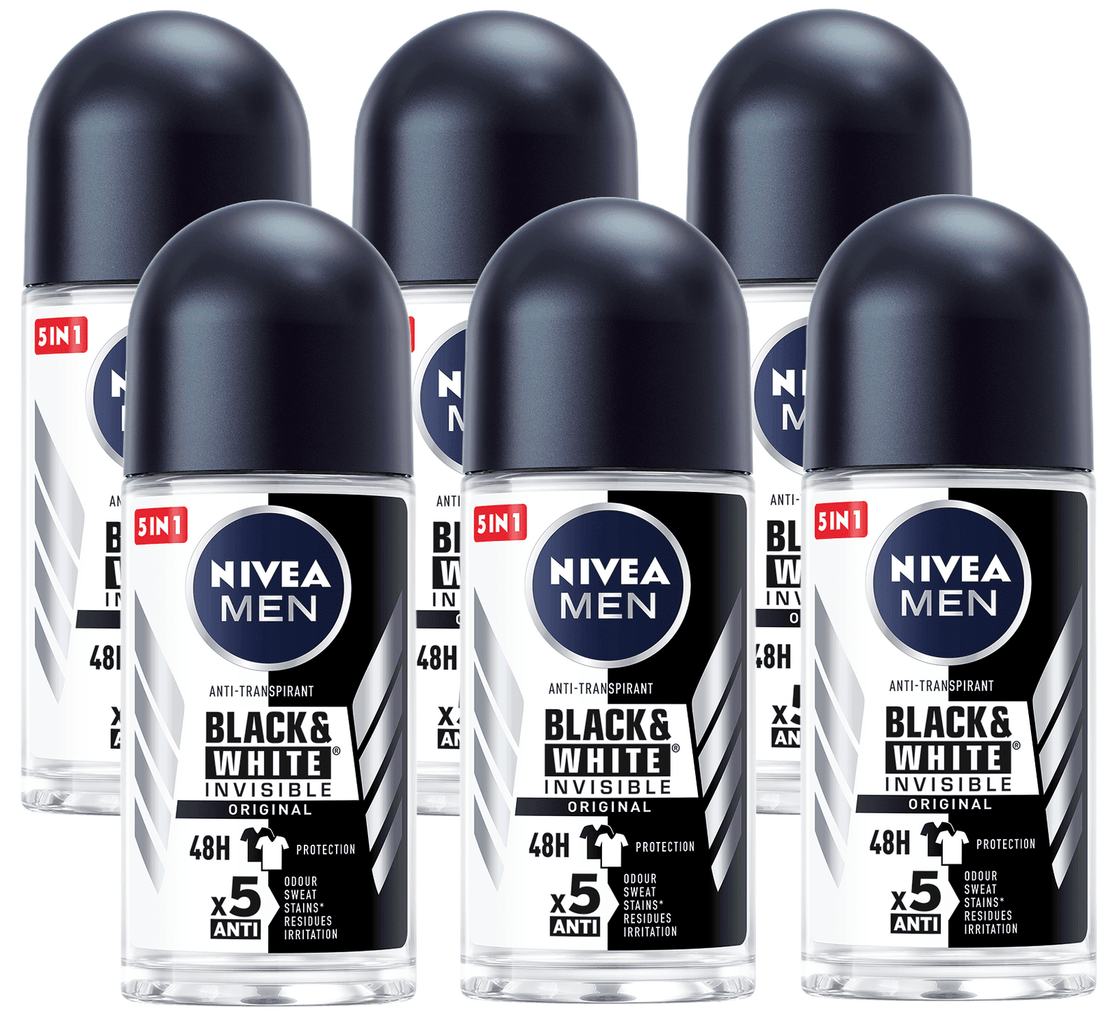 Nivea Men Black & White Invisible Original Roll-on Voordeelverpakking