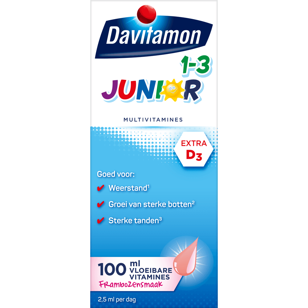 Davitamon Junior 1-3 Vloeibare Vitamines Framboos