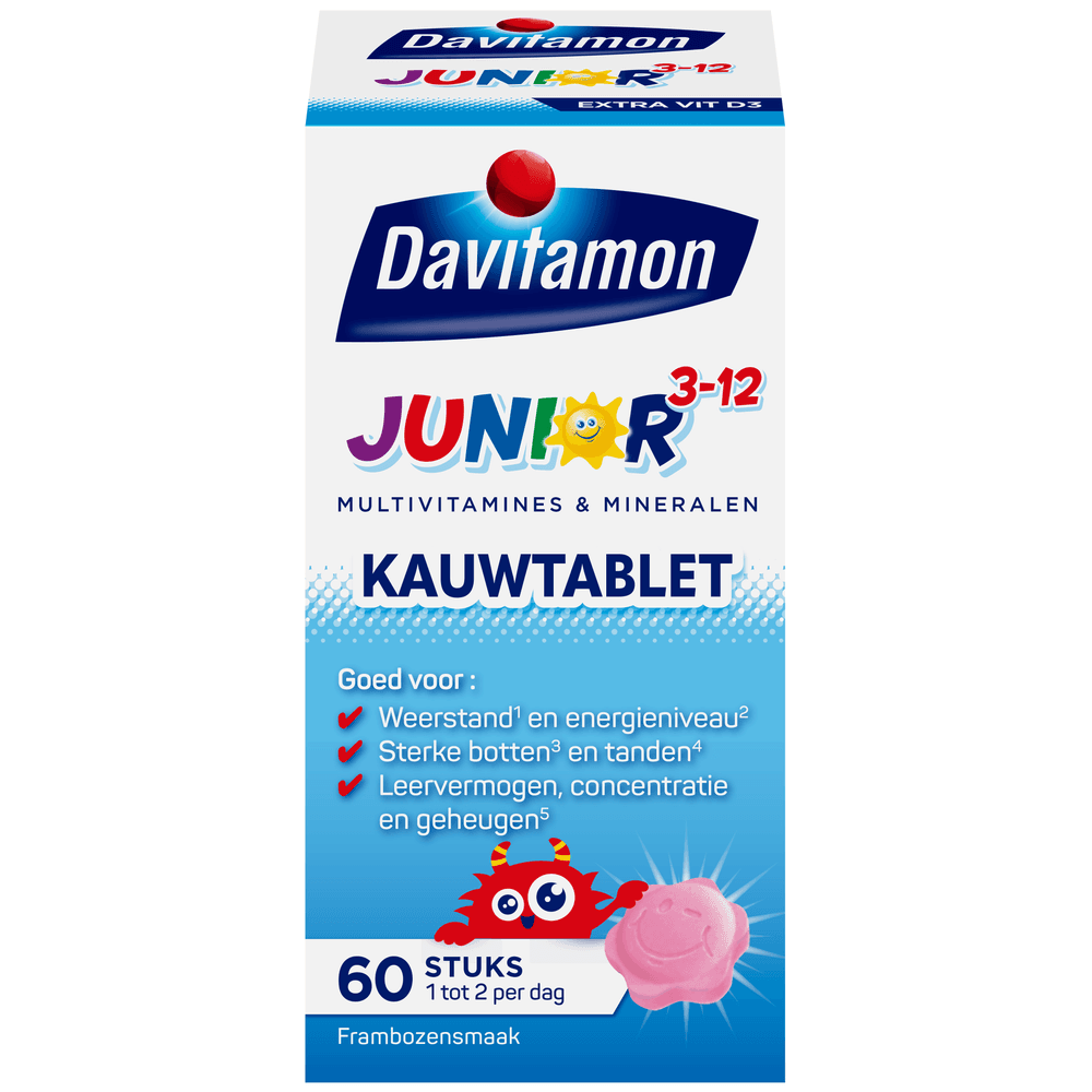 Davitamon Junior 3+ KauwVitamines Framboos 60st