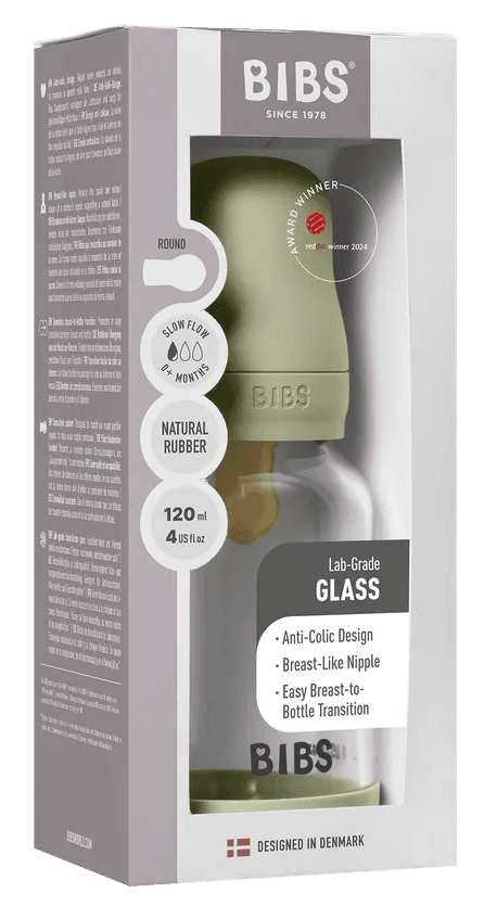 BIBS Glas Latex Slow Flow Babyfles 0+ Maanden Sage