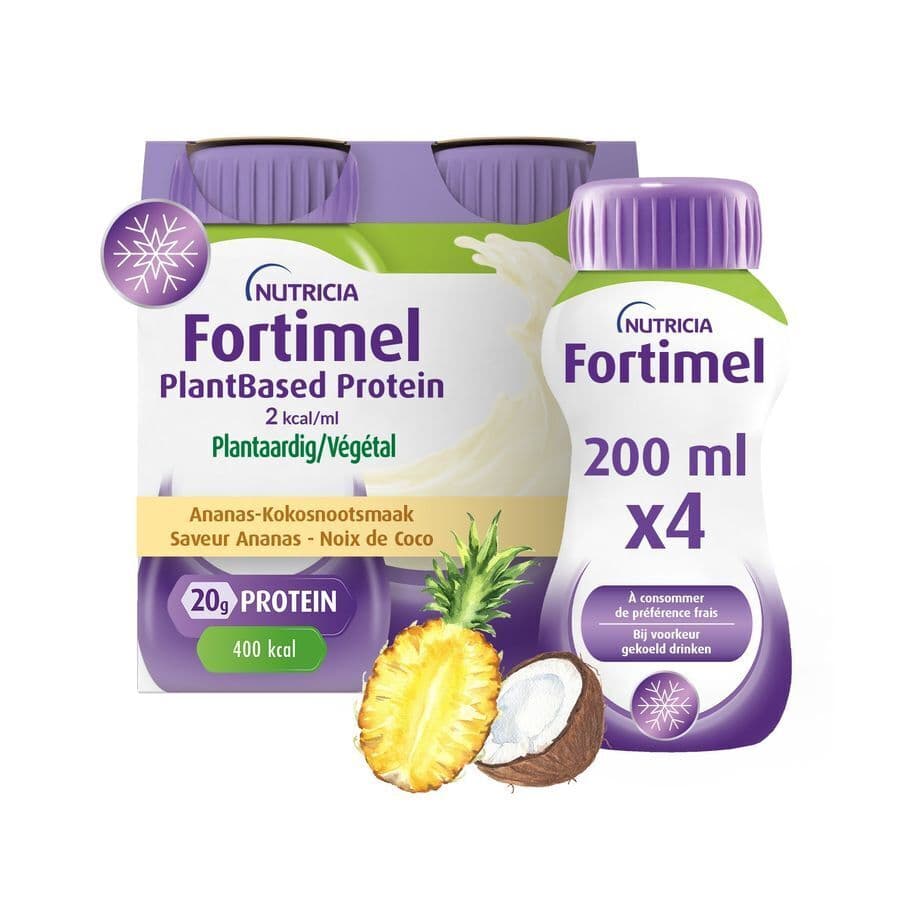Fortimel PlantBased Protein 2kcal Ananas-Kokosnootsmaak Voedingssupplement Ondervoeding Flessen 4x200ml