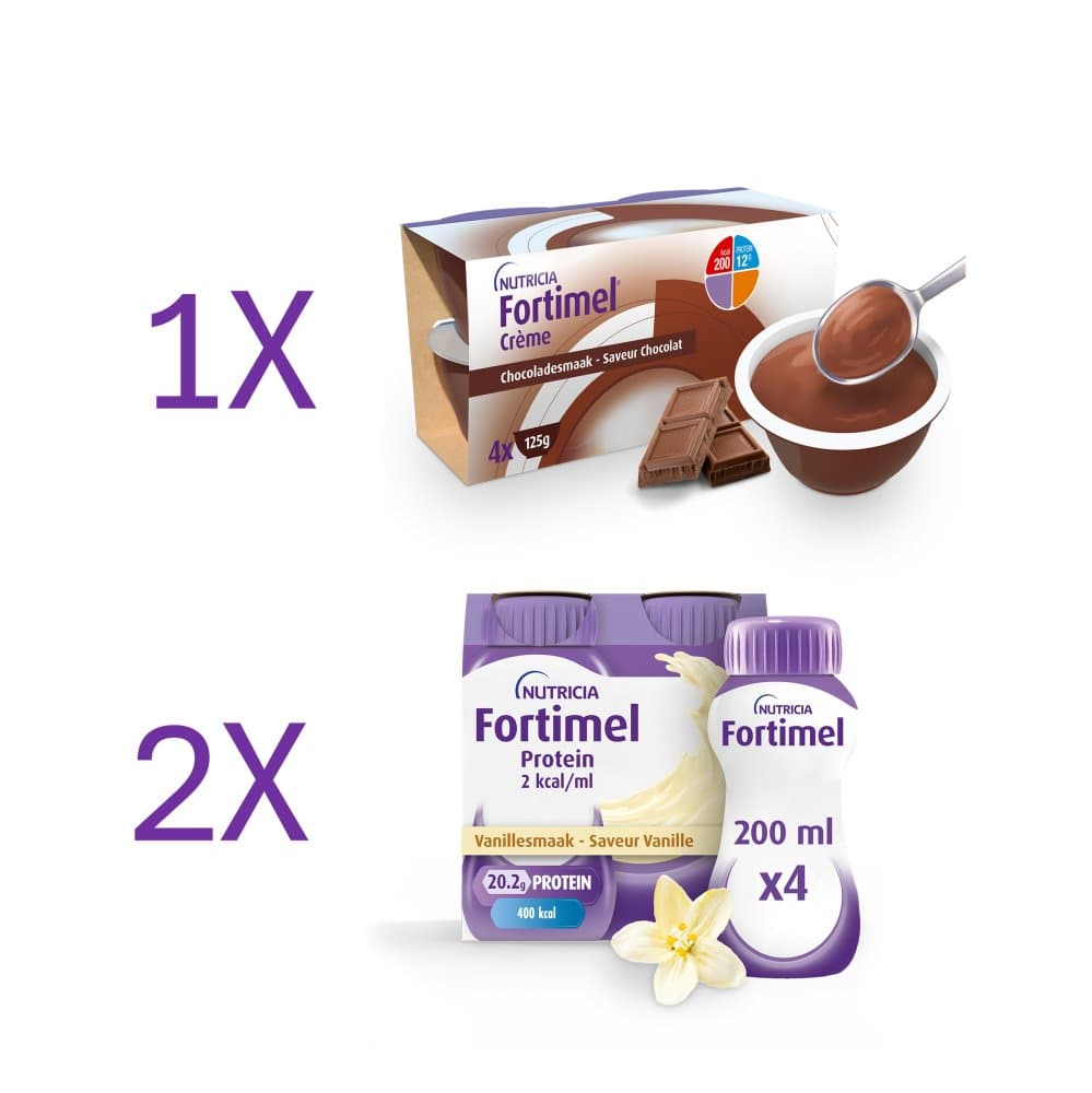 Fortimel Pack 4x Crème Chocolat + 8x Fortimel Protein 2Kcal Vanille Complément Nutritionnel Dénutrition
